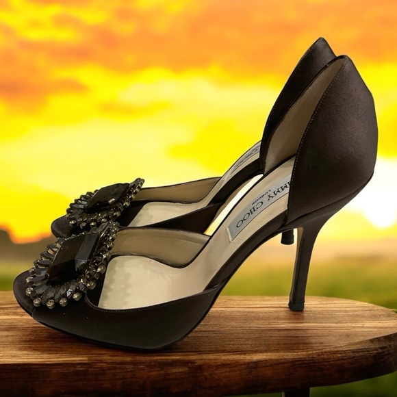 Jimmy Choo Bejeweled Brown Satin Pumps, Vintage, Excellent Condition, Sz 8.5/39 - Picture 2 of 16